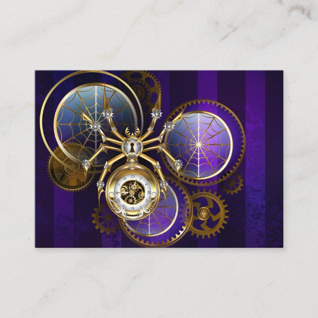 Steampunk Spider on Purple Background Discount Card (Front)
