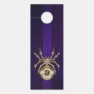 Steampunk Spider on Purple Background Door Hanger