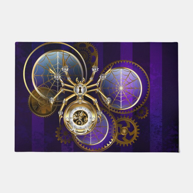 Steampunk Spider on Purple Background Doormat (Front)