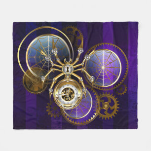 Steampunk Spider on Purple Background Fleece Blanket