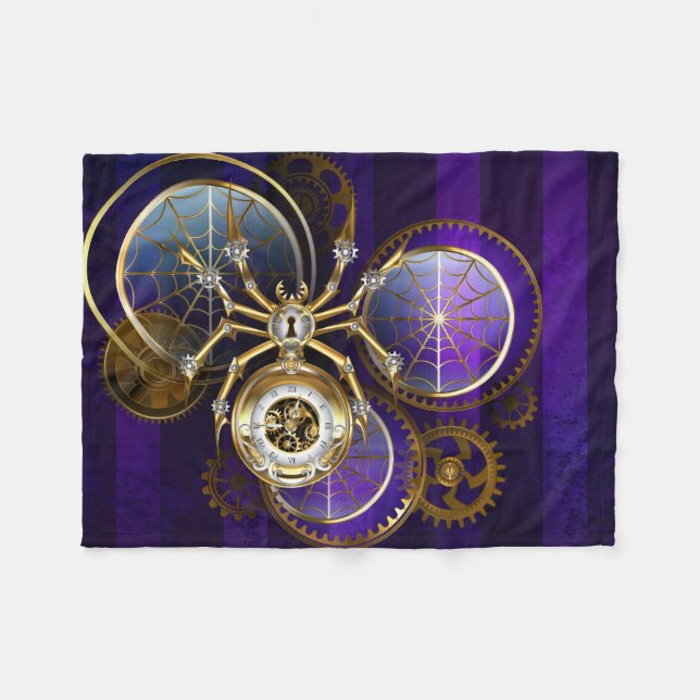 Steampunk Spider on Purple Background Fleece Blanket (Front (Horizontal))