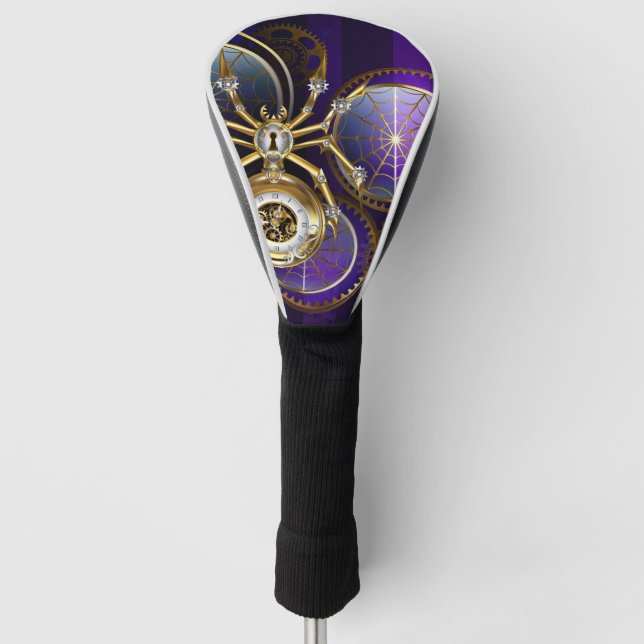 Steampunk Spider on Purple Background Golf Head Cover (Front)