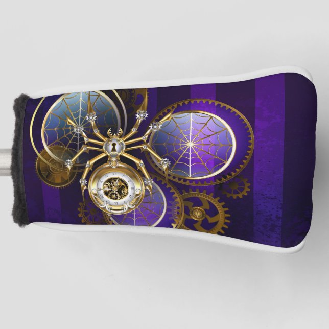 Steampunk Spider on Purple Background Golf Head Cover (Front)