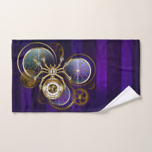 Steampunk Spider on Purple Background Hand Towel