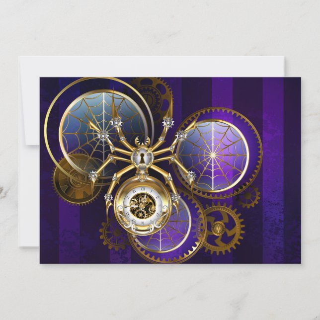 Steampunk Spider on Purple Background Holiday Card (Front)