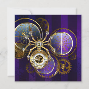 Steampunk Spider on Purple Background Holiday Card