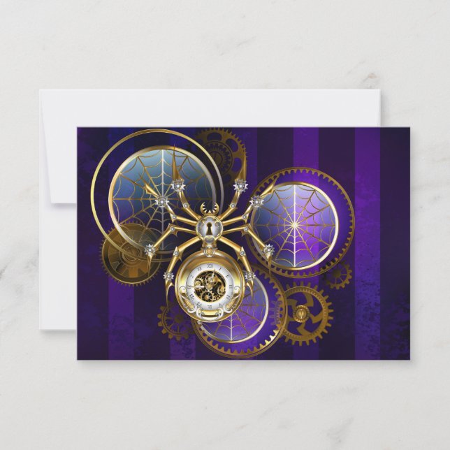 Steampunk Spider on Purple Background Invitation (Front)