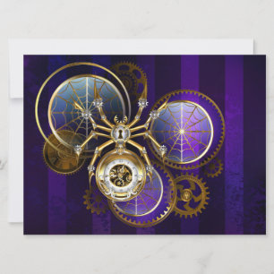 Steampunk Spider on Purple Background Invitation