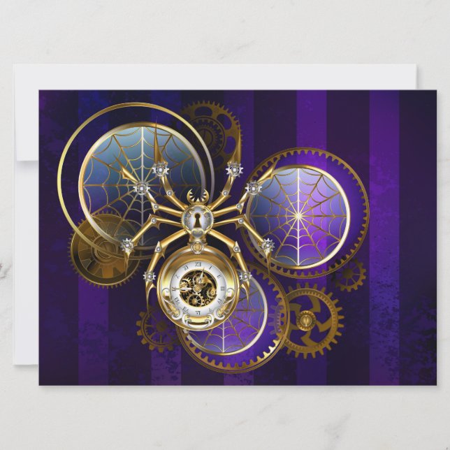 Steampunk Spider on Purple Background Invitation (Front)