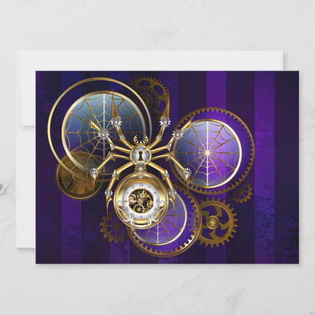 Steampunk Spider on Purple Background Invitation (Front)
