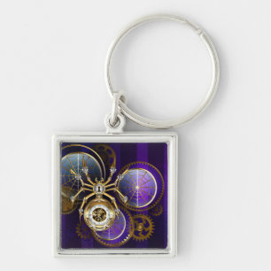 Steampunk Spider on Purple Background Key Ring
