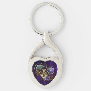 Steampunk Spider on Purple Background Key Ring
