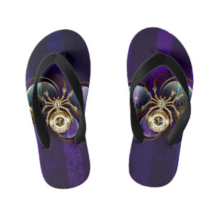Steampunk Spider on Purple Background Kid's Jandals