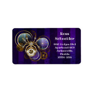 Steampunk Spider on Purple Background Label