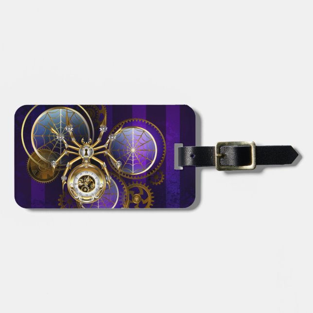 Steampunk Spider on Purple Background Luggage Tag (Front Horizontal)