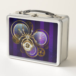 Steampunk Spider on Purple Background Metal Lunch Box