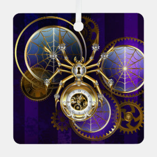Steampunk Spider on Purple Background Metal Tree Decoration