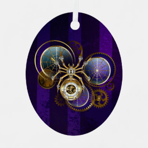 Steampunk Spider on Purple Background Metal Tree Decoration