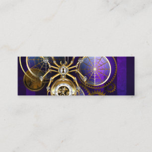 Steampunk Spider on Purple Background Mini Business Card
