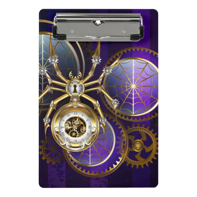 Steampunk Spider on Purple Background Mini Clipboard (Front)
