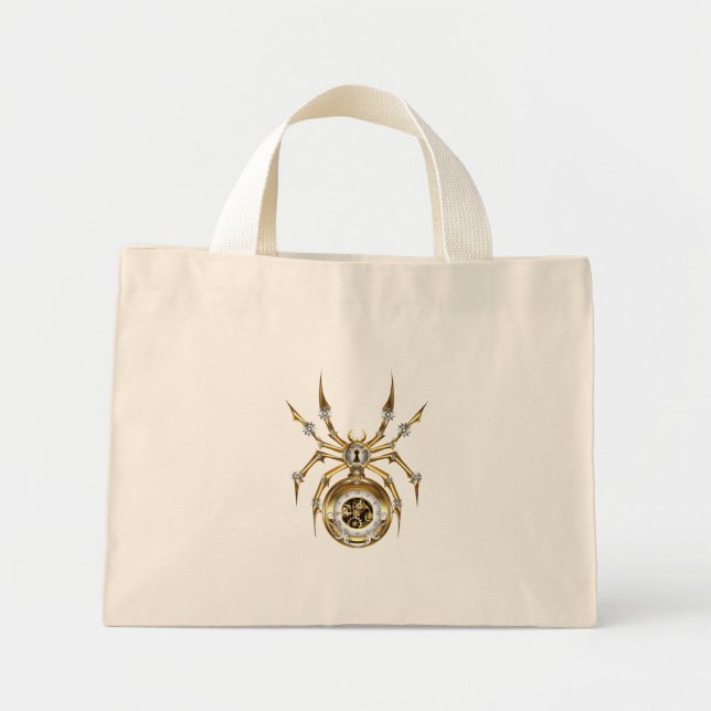 Steampunk Spider on Purple Background Mini Tote Bag (Front)