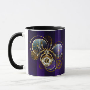 Steampunk Spider on Purple Background Mug