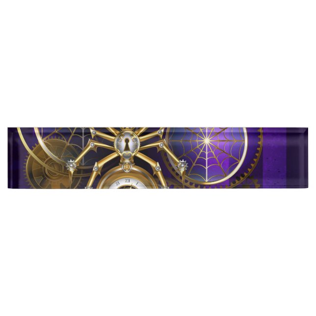 Steampunk Spider on Purple Background Nameplate (Front)
