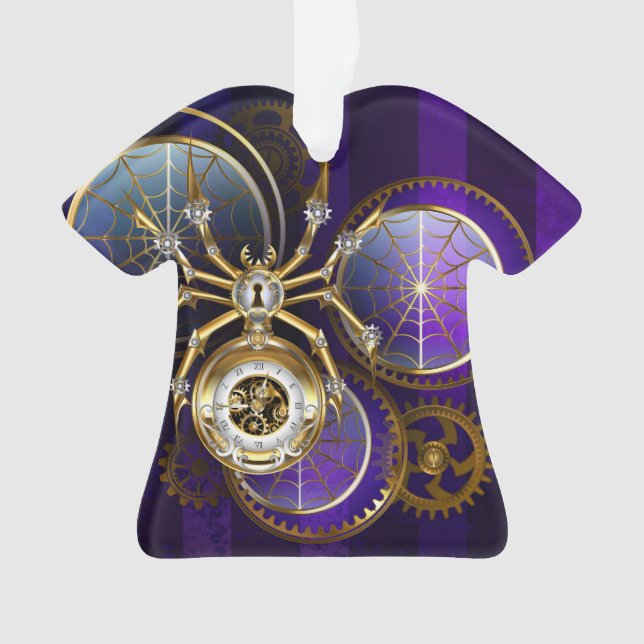 Steampunk Spider on Purple Background Ornament (Front)