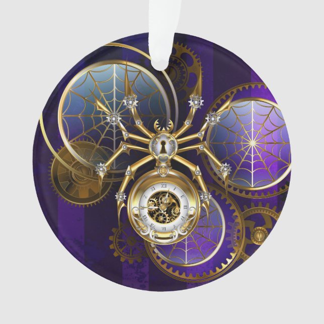 Steampunk Spider on Purple Background Ornament (Front)