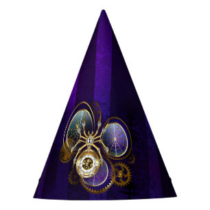 Steampunk Spider on Purple Background Party Hat