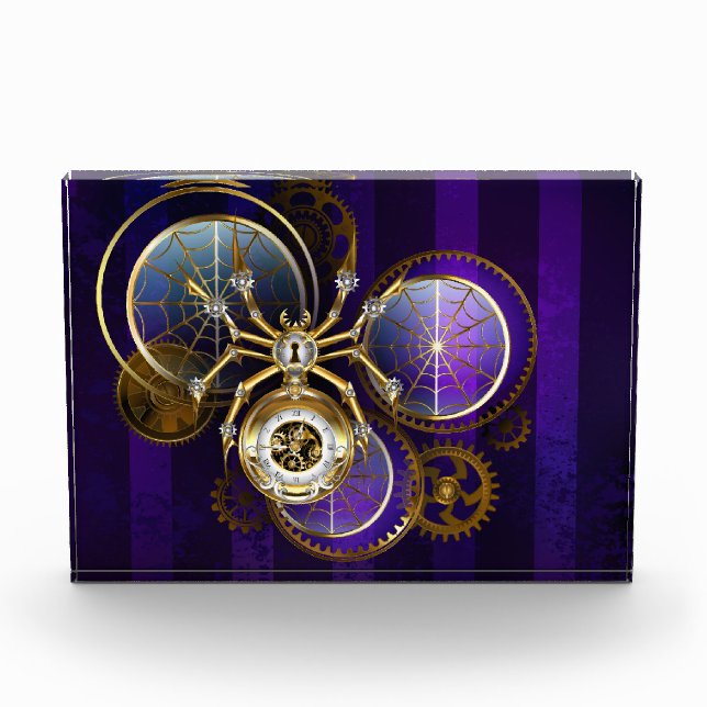 Steampunk Spider on Purple Background Photo Block (Front)