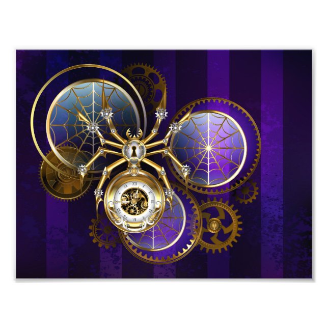 Steampunk Spider on Purple Background Photo Print (Front)