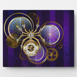 Steampunk Spider on Purple Background Plaque