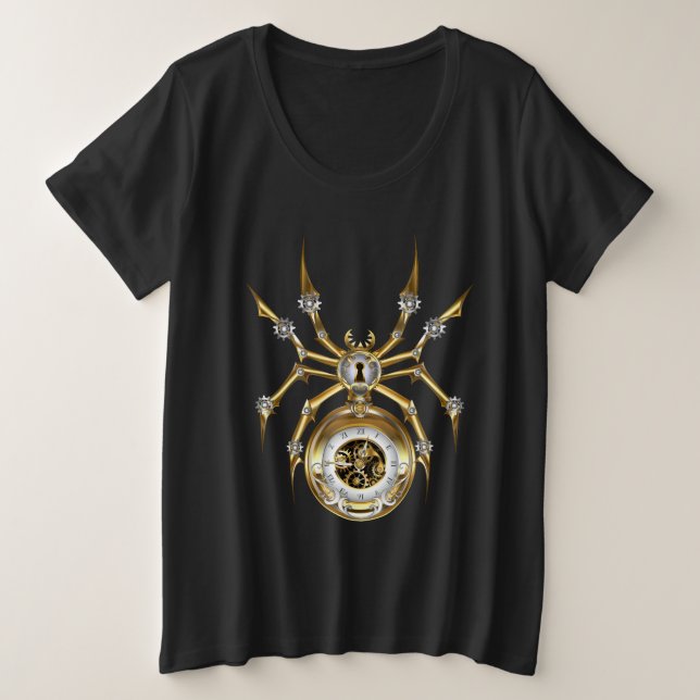 Steampunk Spider on Purple Background Plus Size T-Shirt (Design Front)