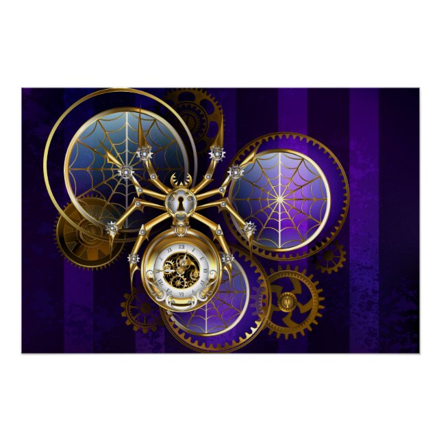 Steampunk Spider on Purple Background Poster (Front)