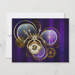 Steampunk Spider on Purple Background Save The Date