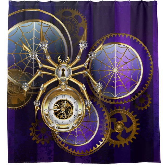 Steampunk Spider on Purple Background Shower Curtain (Front)
