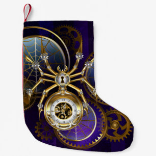 Steampunk Spider on Purple Background Small Christmas Stocking
