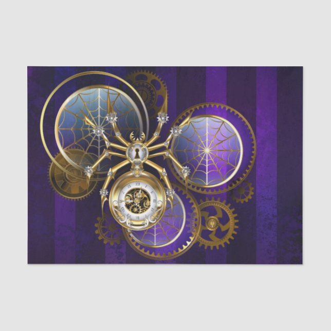 Steampunk Spider on Purple Background Tissue Paper (Front)