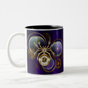 Steampunk Spider on Purple Background Two-Tone Coffee Mug