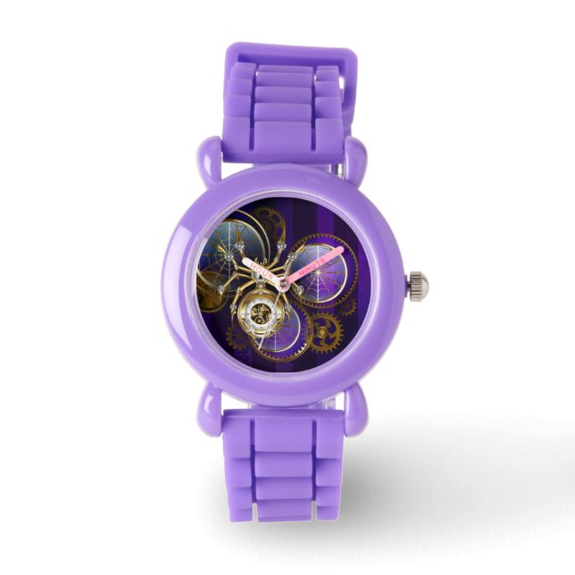 Steampunk Spider on Purple Background Watch (Front)