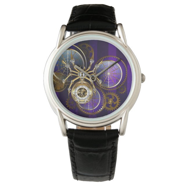 Steampunk Spider on Purple Background Watch (Front)