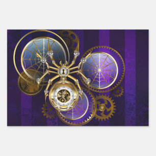 Steampunk Spider on Purple Background Wrapping Paper Sheet