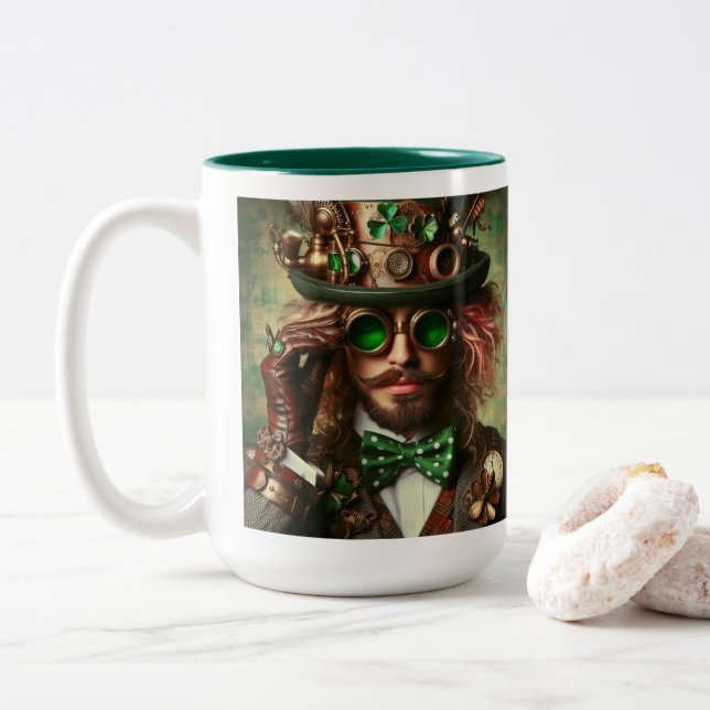 Steampunk St. Patrick Two-Tone Coffee Mug (With Donut)