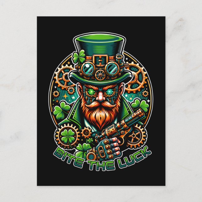 Steampunk St. Patrick's Day Leprechaun Postcard (Front)