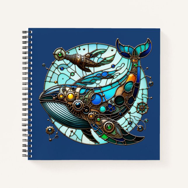 Steampunk Stained Glass Whale Notebook (Front)