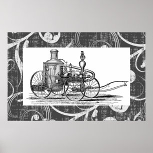 Steampunk Steam Fire Engine Poster