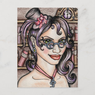 Steampunk Steamface Librarian Postcard