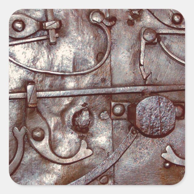 Steampunk Steel Door Pattern, Metal, Rivets, Cool Square Sticker (Front)