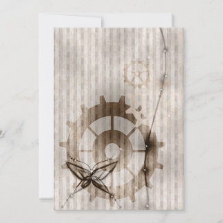 Steampunk Striped Damask Gears Wedding Invitation